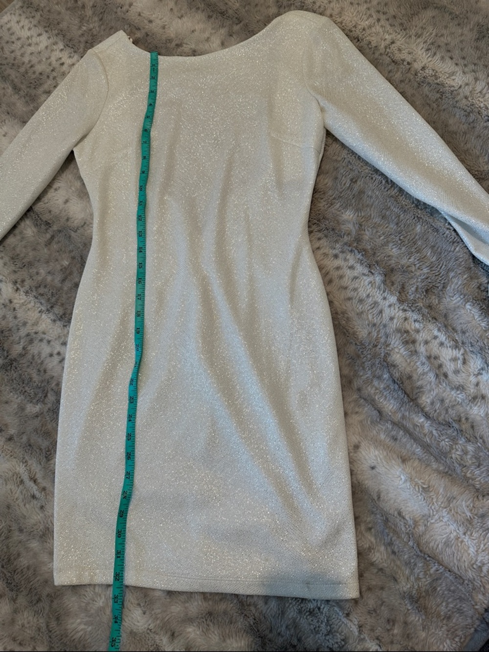 Vintage Jodi Kristopher White Sparkly Long-Sleeve Dress with Embellished Cuffs - Picture 9 of 11